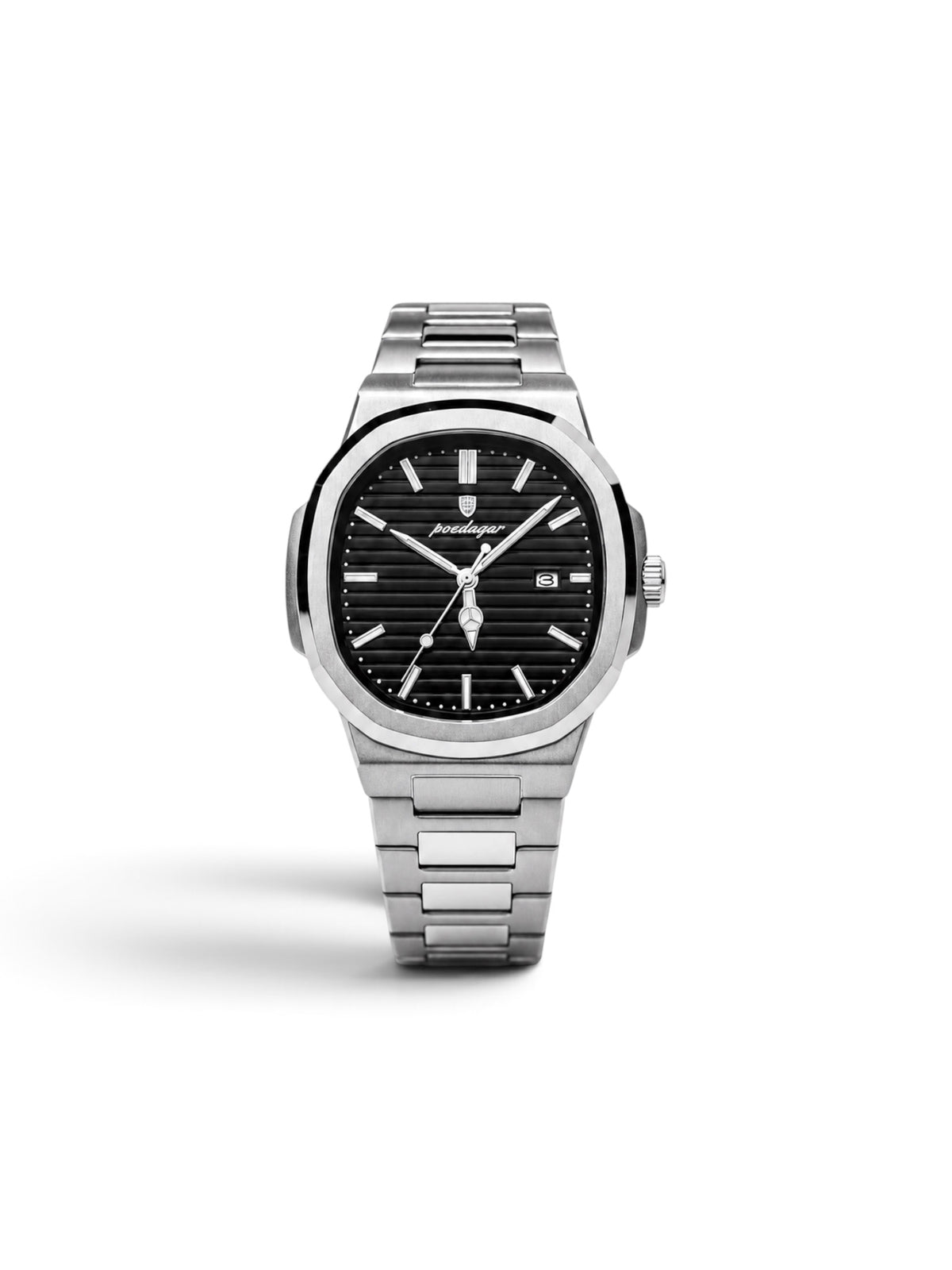 reloj octgono 613 cara negra pulsera de acero