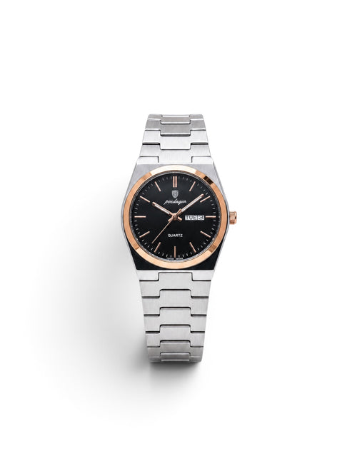 reloj classic 930 cara negra bisel oro rosa