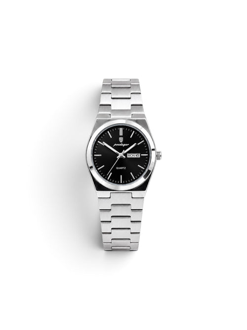 reloj classic 930 cara negra pulsera de acero