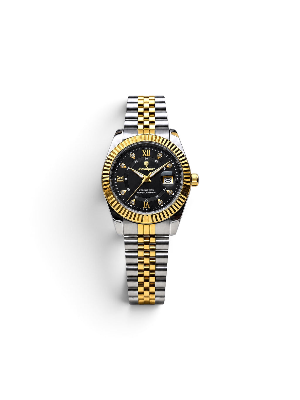 reloj jubilee 910 cara negra bisel dorado